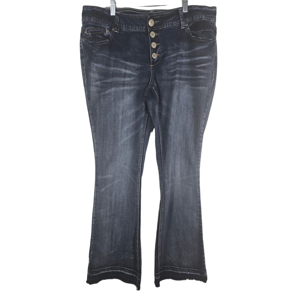 Maurices Whiskering Distressed Bootcut Exposed Bu… - image 1